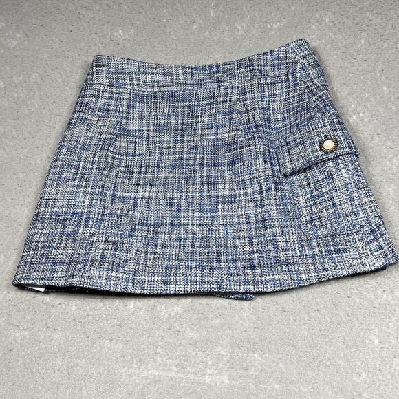 Anthropologie Maeve Skirt Womens Size 8 Blue Plaid Tweed A-Line Mini Skirt - Picture 6 of 10
